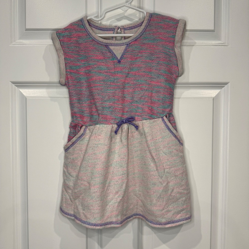 Cat & Jack Girls Space Dye Knit Dress Pink Teal Purple Size 4T With Pockets